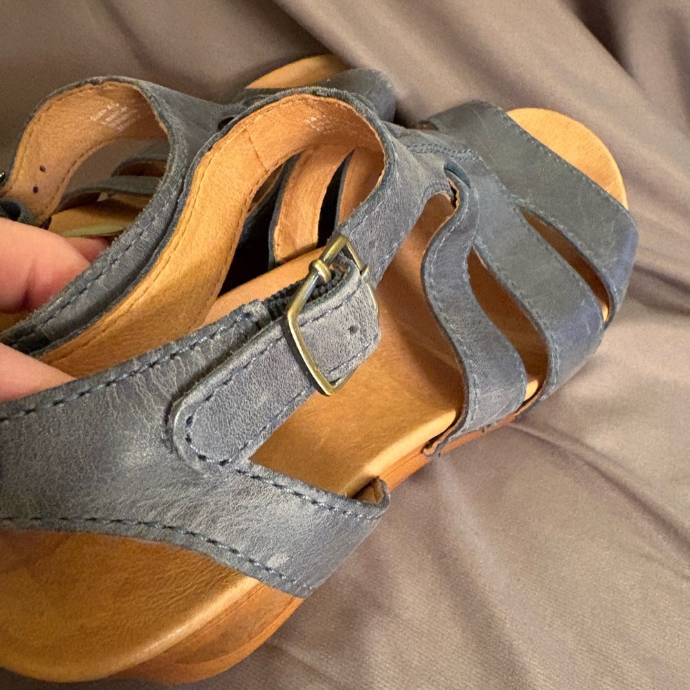 Dansko Blue Leather Strappy Wedge Sandals - Picture 8 of 8